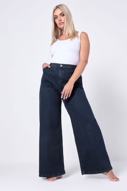 Yours Indigoblauwe Slouchy Jeans Met Wijde Pijpen Size Short > 52