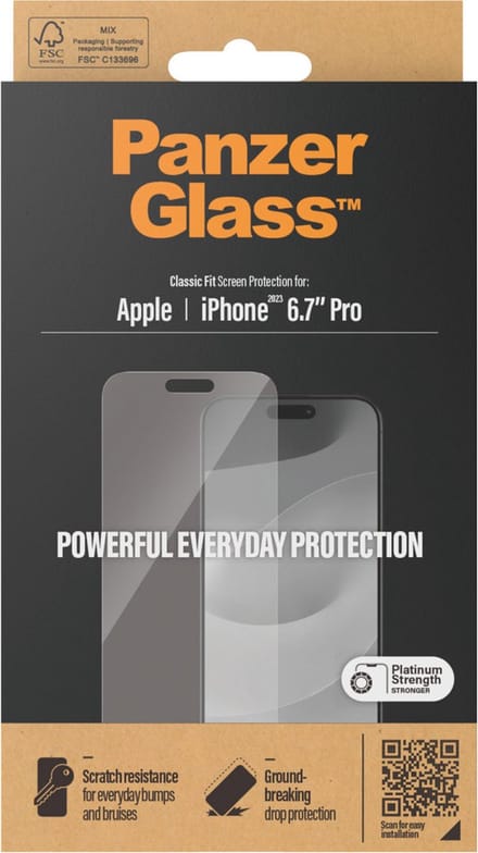 PanzerGlass Screenprotector geschikt voor Apple iPhone 15 Pro Max Glazen | PanzerGlass Classic Fit Screenprotector - Case Friendly