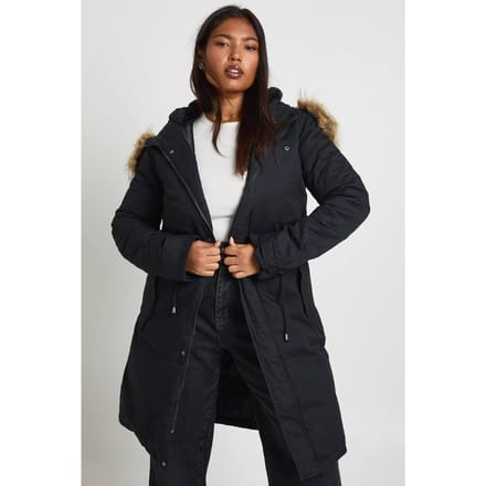 boohoo Dames Plus Parka Jas met Namaak Bont Afwerking | Black | Maat: 16