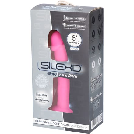 SILEXD - Realistische Dildo - 15 x 3 cm - Glow-in-the Dark Roze