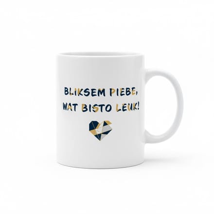 Grappige Dialect Tekst Koffiemok “Bliksem Piebe, Wat Bisto Leuk!” – Speels Cadeau met Hart Design – 330 ml Keramische Mok