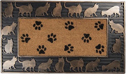 Clayre & Eef Deurmat Binnen 75*45*2 cm Grijs Kunststof Rechthoek Kattenpootjes Droogloopmat