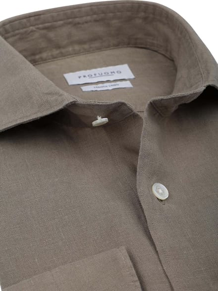 Profuomo Overhemd Linnen Groen - Maat 42 - Heren - Overhemden Casual