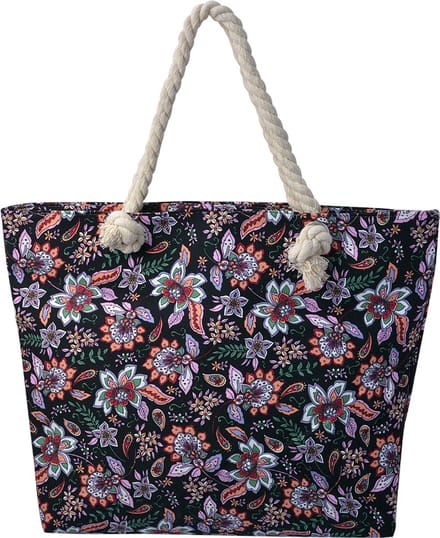 Juleeze Strandtas 43x33 cm Zwart Polyester Bloemen Handtas Dames