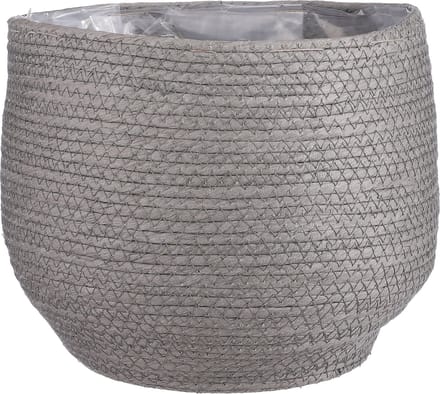 Mica Decorations Bloempot - grijs - jute/riet/zeegras H24 en D26 cm - Met plastic binnenkant