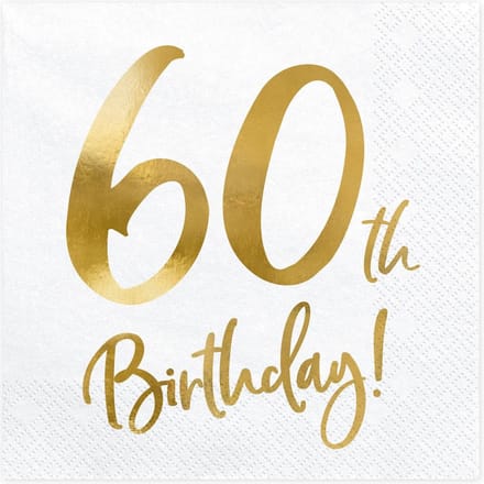 PartyDeco - Servetten - 60th birthday wit (20 stuks)