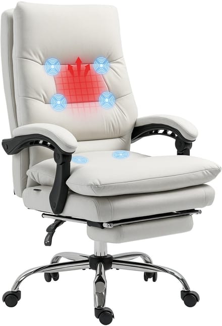 Vinsetto-Massage-Bürostuhl-Polyester, Stahl-65L x 72B x 109-117H cm-Cremeweiß