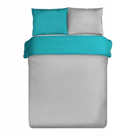 NOVA satijnen dekbedovertrek 220x200 zilver + turquoise, 100% katoen