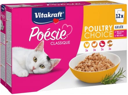 Vitakraft Poésie Classic Sauce Mixpakket - 12 x 85 g - Gelei (Kip, Gevogelte, Kalkoen, Eend)