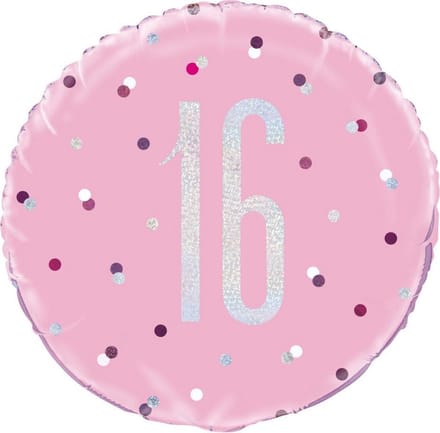 Helium Ballon 16 Jaar Roze 45cm leeg