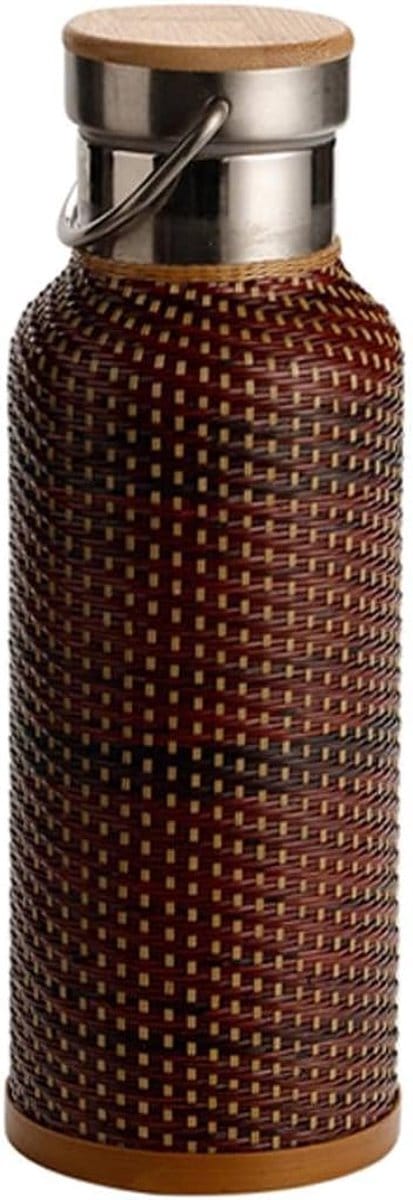 Thermosbeker - RVS Cup - Dranken Warm Houden - Handgemaakte Rotan Afwerking - 500ml - Natuurlijk