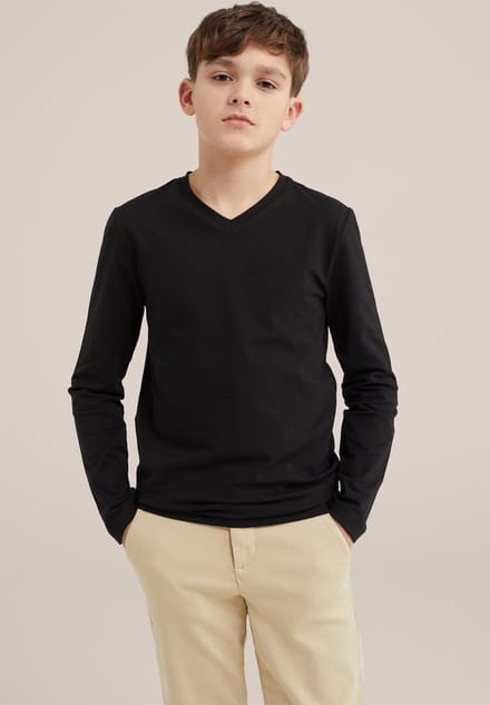 WE Fashion Jongens basic T-shirt met V-hals