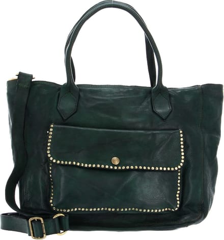 CAMPOMAGGI Leren Shopper Schoudertas Shopping Bag Bottiglia Donkergroen