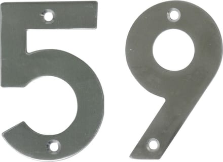 AMIG Huisnummer 59 - massief Inox RVS - 10cm - incl. bijpassende schroeven - zilver