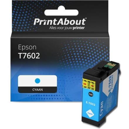 PrintAbout Inktcartridge T7602 Cyaan geschikt voor Epson