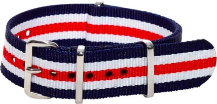 Premium Navy Blue Red White - Nato strap 20mm - Stripe - Horlogeband Blauw Rood Wit