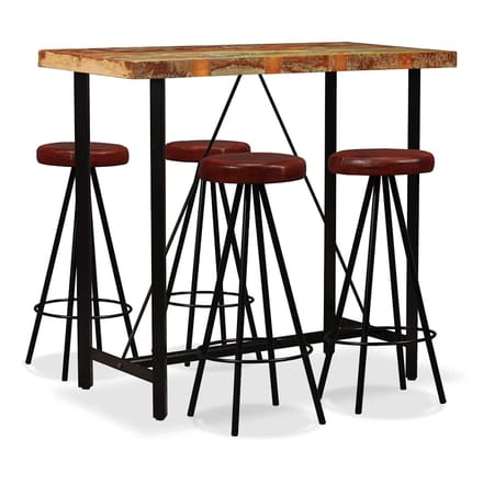 vidaXL - Barset - massief - gerecycled - hout - en - echt - leer - 5-delig