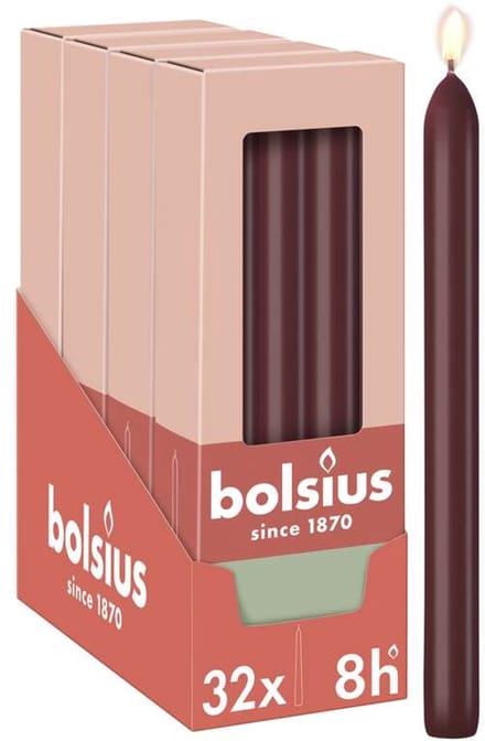 Bolsius - Gladde Dinerkaarsen - 23 cm - 32 stuks - Bordeaux Rood