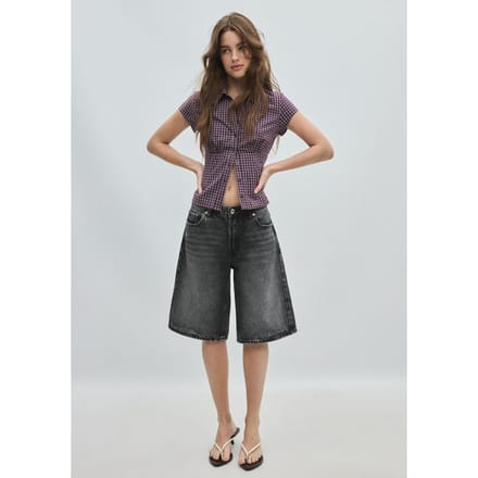 Stradivarius Blouse met korte mouw en naad onder de borst  Purper S
