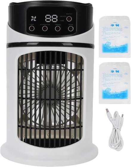 Draagbare Airco Ventilator - Mini Koeler Luchtbevochtiger - Persoonlijke Koeling - 4-in-1 Multifunctioneel - 18 x 18 x 25 cm