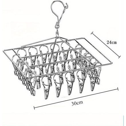 Séchoir à chaussettes avec 30 clips en acier inoxydable, support pivotant et coupe-vent pour égouttoir à linge 1Pcs gray