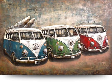 Schilderij - Metaalschilderij - Retro busjes, 80x120cm