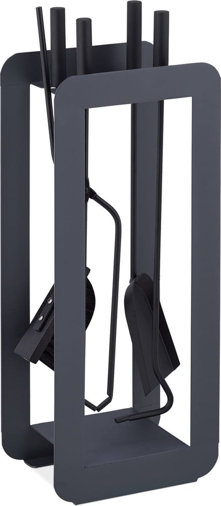 haardset - 5-delig - pook - asschep - bezem - tang - houder - open haard gereedschap
