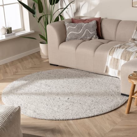 NATURL. Rond wollen vloerkleed - Feline Grijs/Gemeleerd | Isolerend - Ø 200cm