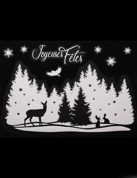 JJA - Raamsticker kerstlandschap 29 x 40 cm wit glinsterend