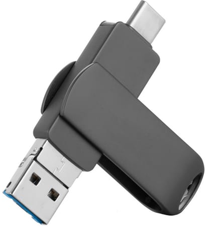 USB-stick - 4-in-1 USB-stick - Metaal - Opslagapparaat voor iPhone, Type-C, Android en computers - 64 GB - zwart