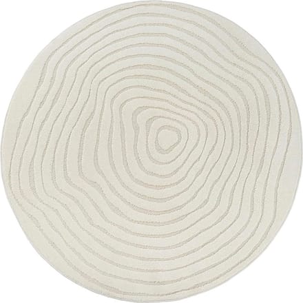 Rond Vloerkleed Elio – Japandi, Laagpolig met 3D-Effect in Crème-Ø 200 cm