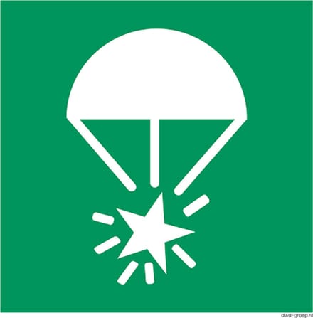Parachute noodsignaal bord pictogram 200x200 mm - ISO 7010 E049