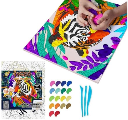 Klei schilderij - Clay painting on canvas 30x40cm - Tiger - tijger