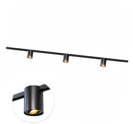 Qub Viror Railverlichting - Zwart - 300 cm - I-Vorm - 3x Viror Orbit Spots - Dimbaar - Complete Set