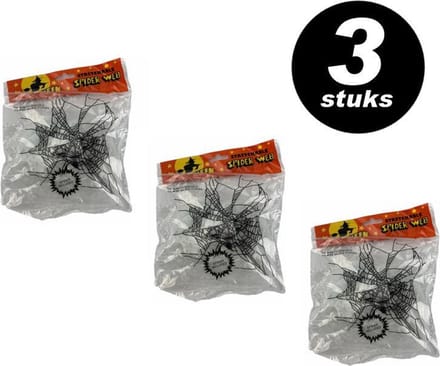 Halloween decoratie Spinnenweb met spin – VOORDEELSET 3 STUKS