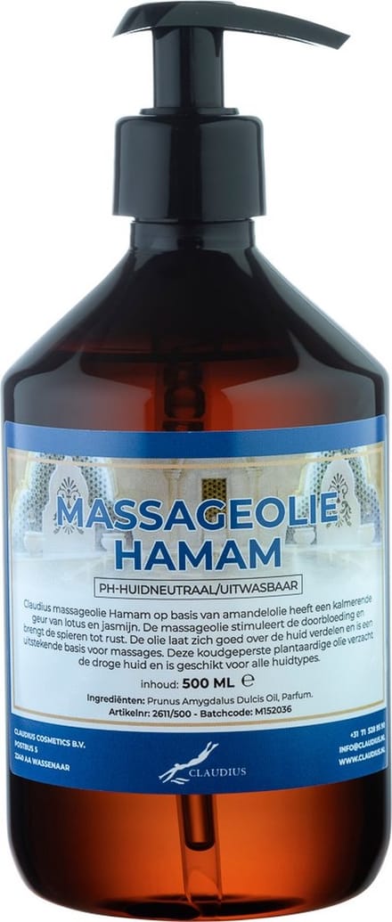 Massageolie Hamam 500 ml met pomp - 100% natuurlijk - biologisch en koud geperst