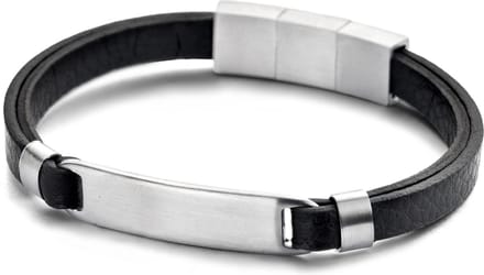 Frank 1967 7FB-0443 leren armband met stalen element - 21 cm - zwart