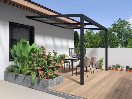 Vente-unique Pergola voor tegen de muur met schuifbaar dak - 9 m² - Antraciet - IZEDA