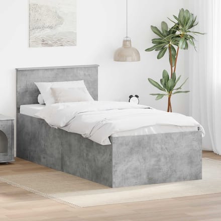 vidaXL - Bedframe - met - hoofdeinde - Beton - Grijs - 75 - x - 190 - cm - Bewerkt - hout