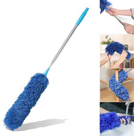 HEOATH Microfiber Extendable Duster, Extra Long 100 Inches Non-Scratch, Bendable, Washable, Hypoallergenic Springs for Cleaning Roof, Ceiling Fan, Blinds, Cobwebs, Skirting Boards - Blue
