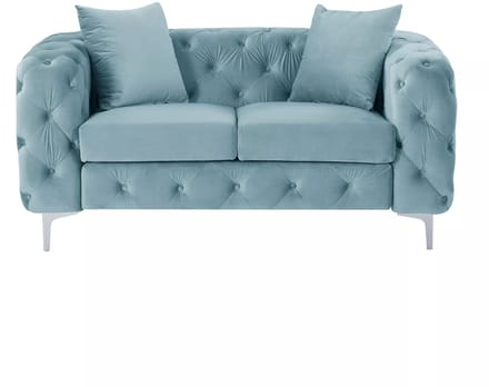 Vente-unique Driezits-Chesterfield-bank van pastelblauw velours EDWINA