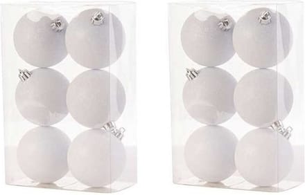 Cosy & Trendy Kerstballen - 12x stuks - wit - glitters - D8 cm - kunststof - kerstversiering