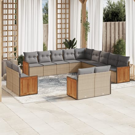 vidaXL - 13-delige - Loungeset - met - kussens - poly - rattan - beige