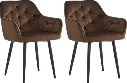 Colenis® - Iris Eetkamerstoel - Bruin - Set Van 2 - Fluweel - Velvet - Design - Met armleuning-