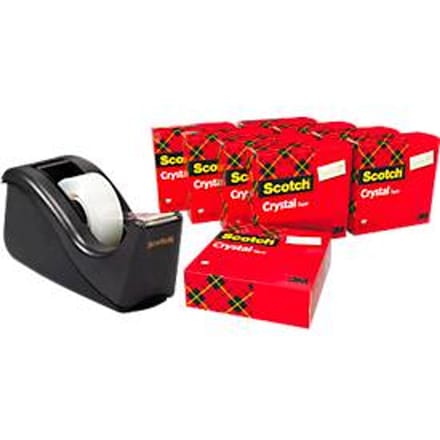 Scotch™ tafeldispenser C60, zwart + Scotch® Crystal plakband, 19 mm x 33 m incl. 10 rollen