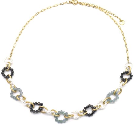 Ketting met Glaskralen - RVS - Lengte 39-44 cm - Grijs