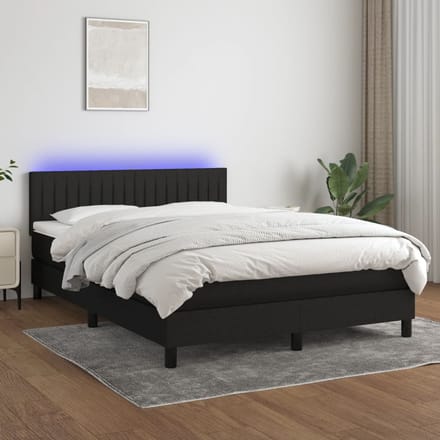 vidaXL - Boxspring - met - matras - en - LED - stof - zwart - 140x200 - cm