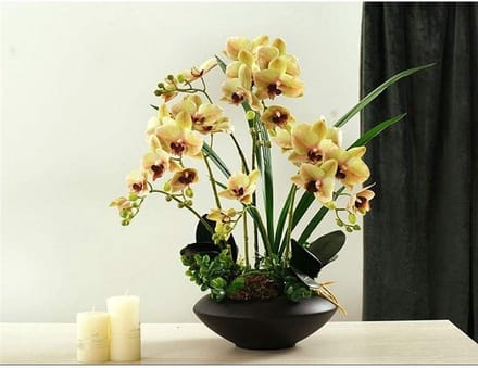 Kunstorchidee met Vaas - Nepbloem Boeket - Huis Decoratie - Echte Touch Textuur - 50 cm Hoogte - Paars