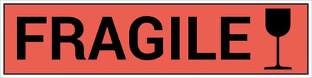 Fragile sticker met glas, oranje zwart 300 x 75 mm