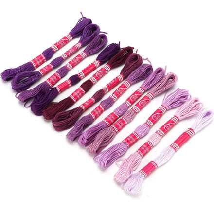 Lot de 12 fils à broder en polyester de couleur vive et dégradée, pour les amateurs de broderie violet